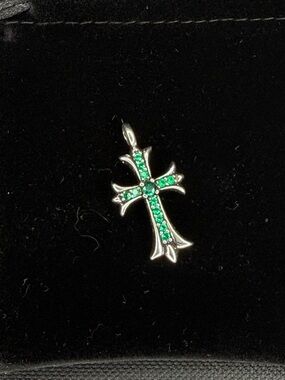 Chrome Hearts Green Emerald Studded Medium Floral Cross Pendant
